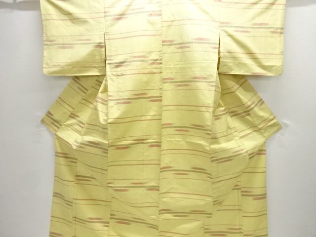 JAPANESE KIMONO / ANTIQUE HITOE KIMONO / SILK / TSUMUGI / WOVEN ABSTRACT STRIPE